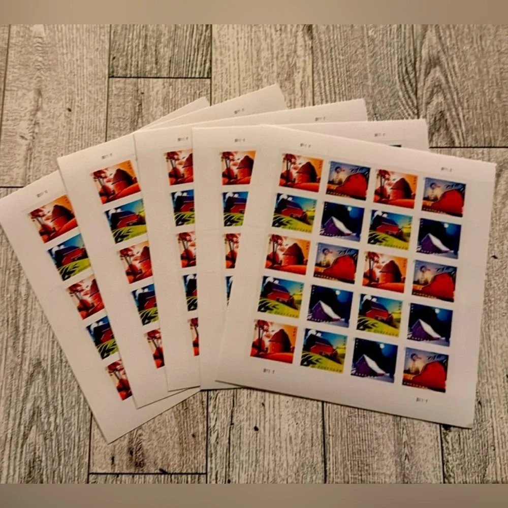 5 Sheets of 20 First-Class Postage Barn Postcard Stamps (100 stamps)